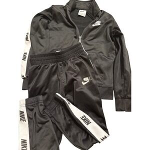 Nike Tracksuit Set 4T Black White Logo Jacket Pants Kids Activewear